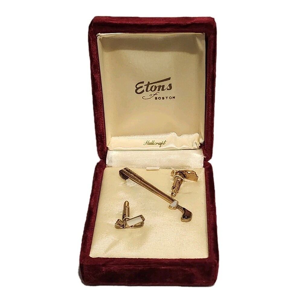 Vintage Etons Of Boston Hallcraft Golf-Themed Cufflink & Tie Pin Set In Box